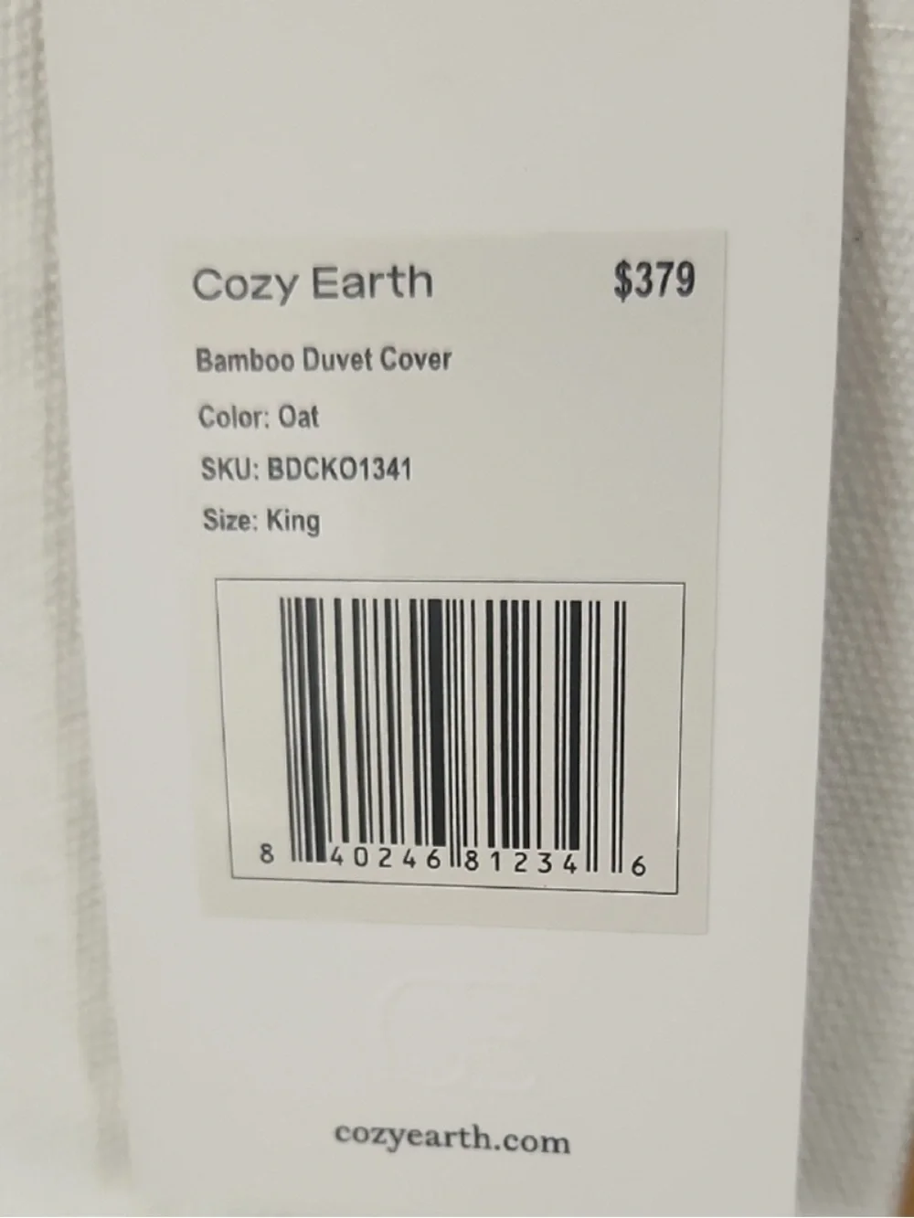 Cozy Earth Bamboo Duvet Cover in Oat - King / Cal King NWT